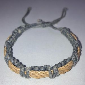 Tan and Blue Twill Braided Handmade Adjustable Bracelet